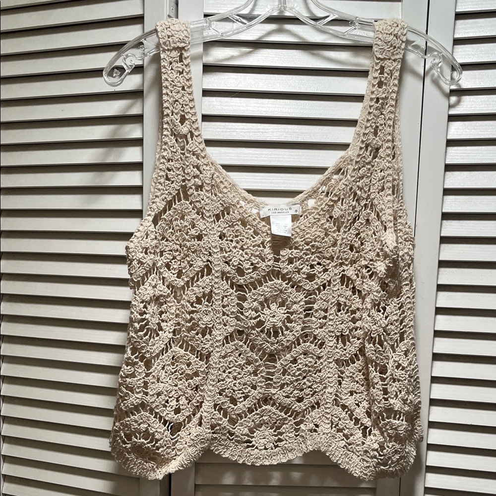 Stylish Beige Crochet Tank Top